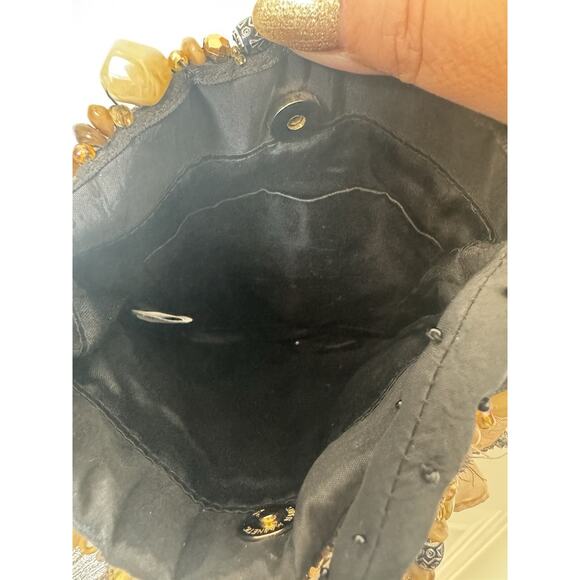 Y2K Boho Beaded Ruffle Purse Brown Black Tulle Boho Mini Bag VTG Indie Sleaze - Picture 6 of 6